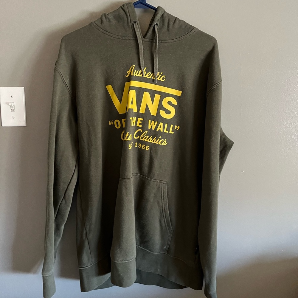 Vans: army green and yellow off the walls hoodie size Large